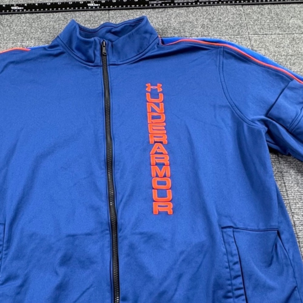 Under Armour Mens XXL Blue Orange Full Zip Track Jacket Mock Neck Athletic Coat